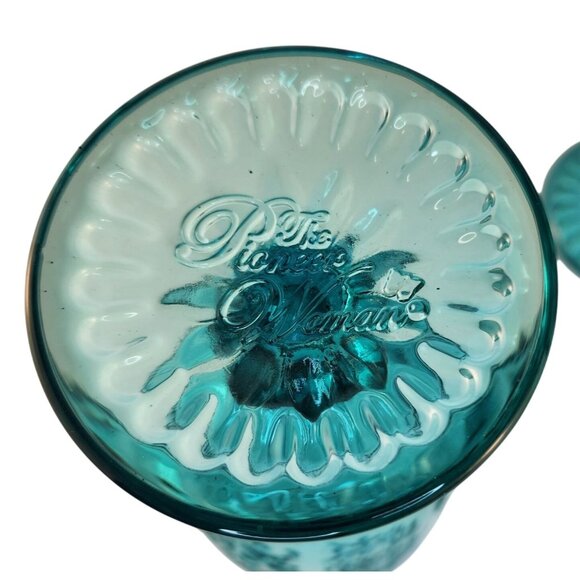 The Pioneer Woman Amelia 2-Piece 14.7 Oz Glass Goblet Set Embossed Design Teal D - Picture 8 of 11